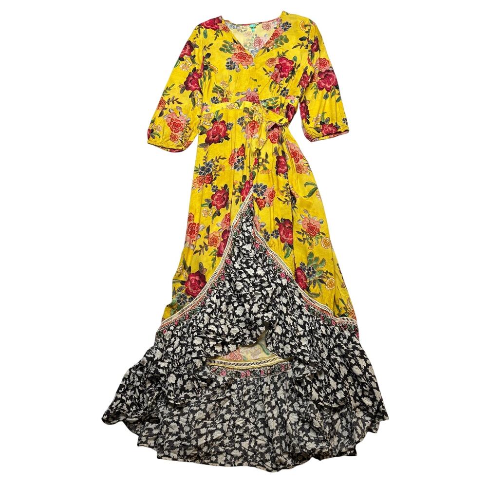 FARM Rio Sunlit Floral Wrap Maxi Dress Women's Medium Boho